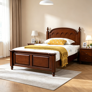 Traditional Wooden Queen Bed Frame with Storage Panel Design and Arched Headboard - Product Image 1