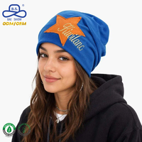 Bonnet en tricot jersey bleu roi personnalisé avec écusson étoile, style décontracté, brodé, pour l'hiver, vente en gros, fourniture OEM/ODM
