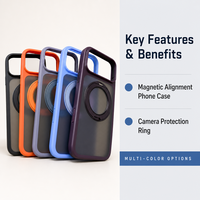 Coque de téléphone antichoc et anti-rayures en PC rigide avec anneau magnétique rotatif à 360° translucide givré pour iPhone 15 16 17 18 Pro Max