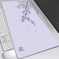Tapis de souris XXL gris à motif de fleurs de cerisier japonais, pour ordinateurs portables, bureau de jeu, tapis de souris Sakura, tapis de bureau Anime, clavier de joueur, bureaux d'ordinateur