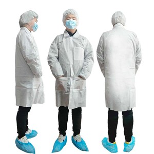 Manteau de laboratoire de médecin non tissé blanc d'usine avec 3 poches pour la protection personnelle de laboratoire chimique - Product Image 2