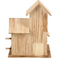 Nichoir et mangeoire à oiseaux en bois poli de style rustique vintage, à suspendre au mur, décoration pour la maison et le jardin