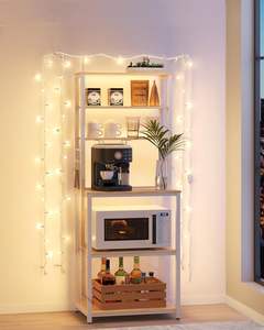 Mostrador para cafetería, estante de almacenamiento para cocina con función de almacenamiento, con 6 ganchos, estante para horno microondas, estilo moderno, color roble - Product Image 2