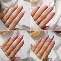 Faux Ongles Courts Amande 32 Pièces en Gel Souple, Motif Cerise Léopard 3D, French Manucure Rose, Faits à la Main, à Presser, Vente en Gros