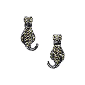 Marcasite Cat Jewelry Animal Stud Earrings 925 Sterling Silver Jewelry