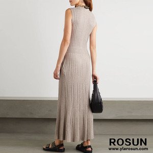 Chiusura con bottoni lungo abito Maxi maglione in <span class=keywords><strong>maglia</strong></span> a vita bassa in <span class=keywords><strong>lana</strong></span> a costine anteriori - Product Image 5