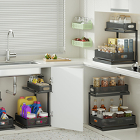 Meuble de rangement coulissant à hauteur réglable pour cuisine, avec panier coulissant en fil d'acier, organisateur sous évier de salle de bain