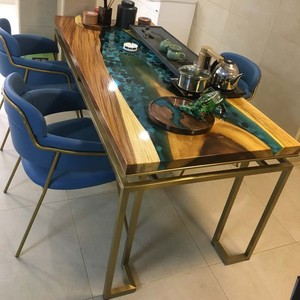 Sud Américain noyer noir en bois massif à manger tables haut bleu <span class=keywords><strong>table</strong></span> transparente une crèche rivière <span class=keywords><strong>table</strong></span> en résine époxy - Product Image 2