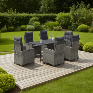 Set da Pranzo da Giardino in Rattan Grigio Scuro per 6 Persone, Resistente alle Intemperie, Design Contemporaneo - Product Image 2