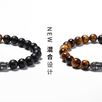 Vente en gros tendance 8mm pierre naturelle d'oeil de tigre Onyx noir Bracelet perlé en acier inoxydable tête de bouddha Bracelets à breloques pour hommes