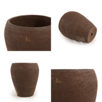 Pot de fleurs en céramique émaillée brun foncé, texture rustique rugueuse, pour intérieur et extérieur, jardinière en terre cuite avec trou de drainage, écologique, pour la maison