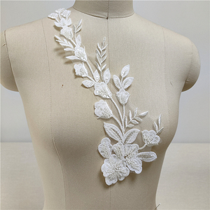 Hecho a mano blanco con cuentas encaje lentejuelas ajuste flor vestido de novia accesorio 100% algodón tela pegatina velo - Product Image 5