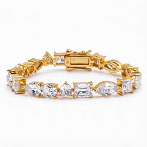 925 Sterling Silver Moissanite Tennis Bracelet Gold Plated Mixed <b>Stone</b> Link Bracelet for Gift Wedding Party - Product Image 1