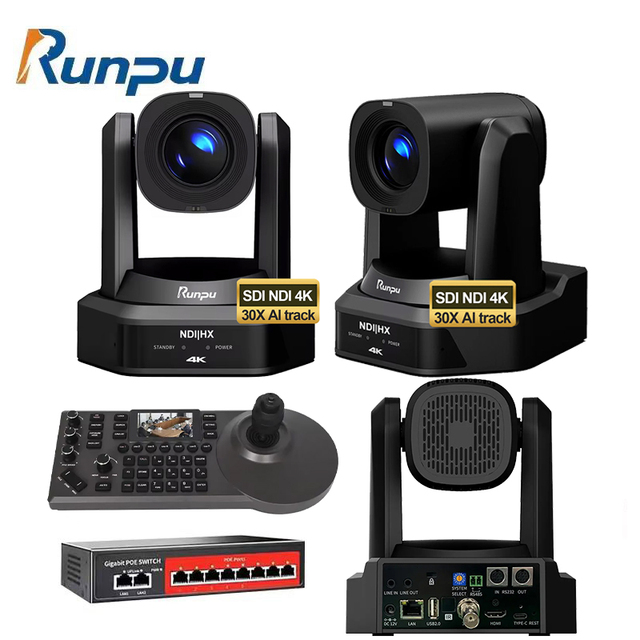 USD2298 Free Ship PTZ Broadcast Camera Bundle=3 Pcs NDI SDI 4K 30X PTZ Conference Camera Streaming AI Track+Controller HD66K-30N