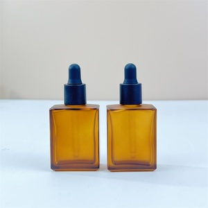 ขวดแก้วหยดทรงสี่เหลี่ยมแบนหรูหราขนาด 15 มล. 30 มล. 50 มล. 100 มล. สีน้ำตาลอำพันขุ่นพร้อมฝาหยด - Product Image 5