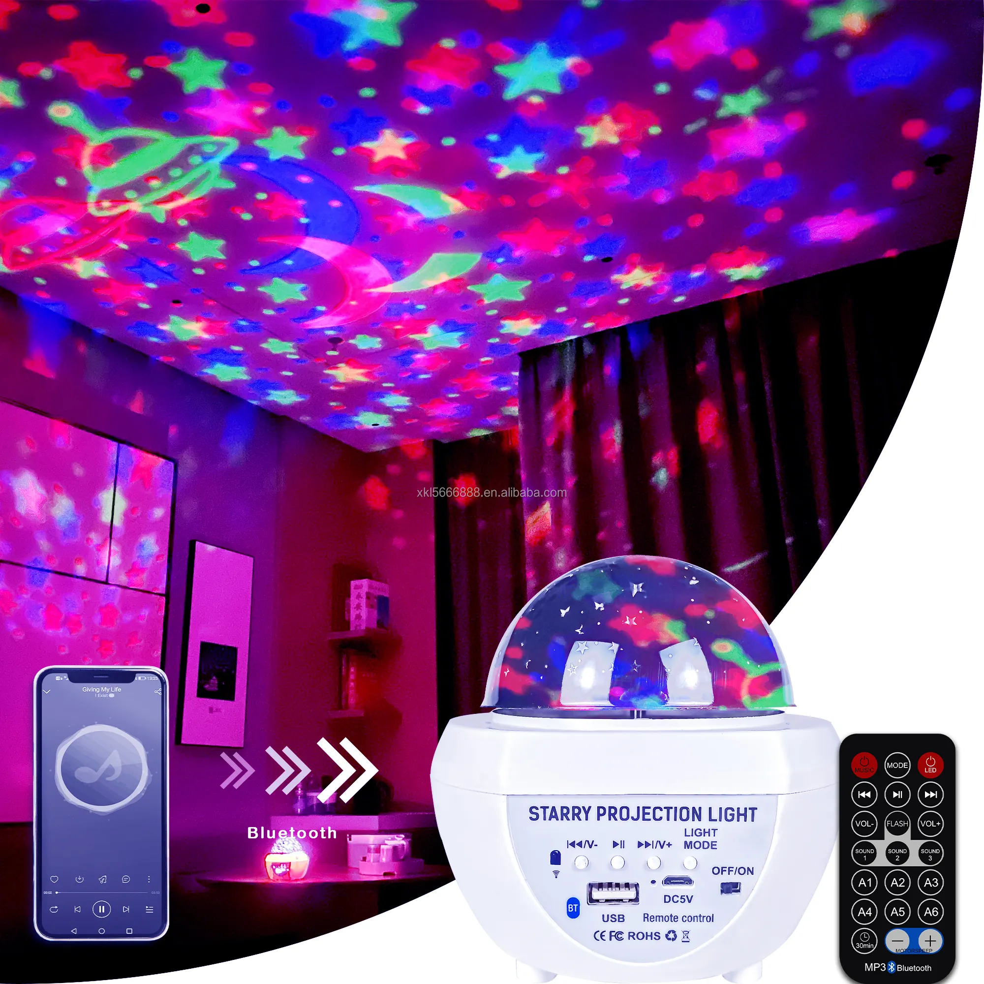 Hot 60w Bluetooth music LED colorful starry sky projector lamp for bedroom outdoor party christmas festival