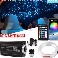 Kit d'éclairage LED à fibres optiques RGBW avec contrôle musical via application, pour plafond étoilé, alimentation 12V (prise allume-cigare), logo personnalisé, éclairage optique pour intérieur automobile