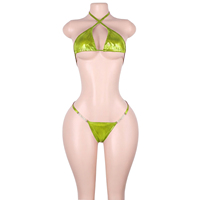 Ensemble de lingerie deux pièces métallique découpé avec logo personnalisé, string, pour la danse exotique, costumes de scène de boîte de nuit, vêtements de club