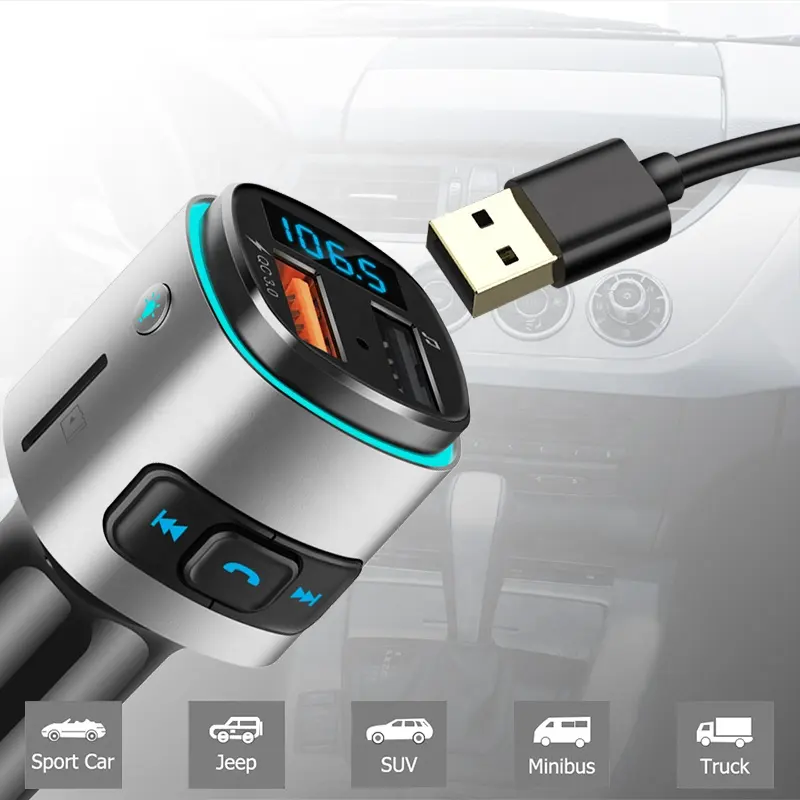 Kit de reproductor MP3 para coche, transmisor FM, Aux, manos libres, Bluetooth 4,2, con puerto USB Dual de carga rápida