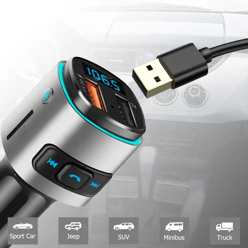 Onever — transmetteur Aux bluetooth 4.2, transmetteur FM sans fil mains libres, Kit de voiture, lecteur MP3 avec Charge rapide, double Port USB
