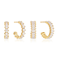 Boucles d'oreilles clous ovales en zircon plaqué or 18 carats en acier inoxydable, étanches, scintillantes, tendance, cadeau de mode pour femme, vente en gros