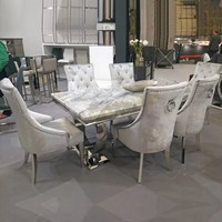 Ensemble Moderne de Mobilier de Salon : Tables et Chaises de Salle à Manger en Acier Inoxydable avec Plateau en Marbre pour la Maison