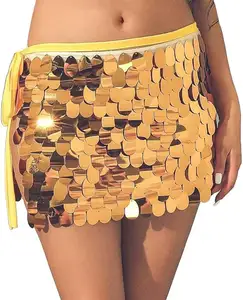 Jupes à paillettes scintillantes pour femmes jupe de hanche de danse du ventre mini jupes écharpe de hanche de fête Costume de fête