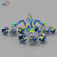 Manège à capsules avec panneaux latéraux Star Wheel et sièges à baldaquin, finition bleu-jaune, pour équipement de parc d'attractions pour enfants