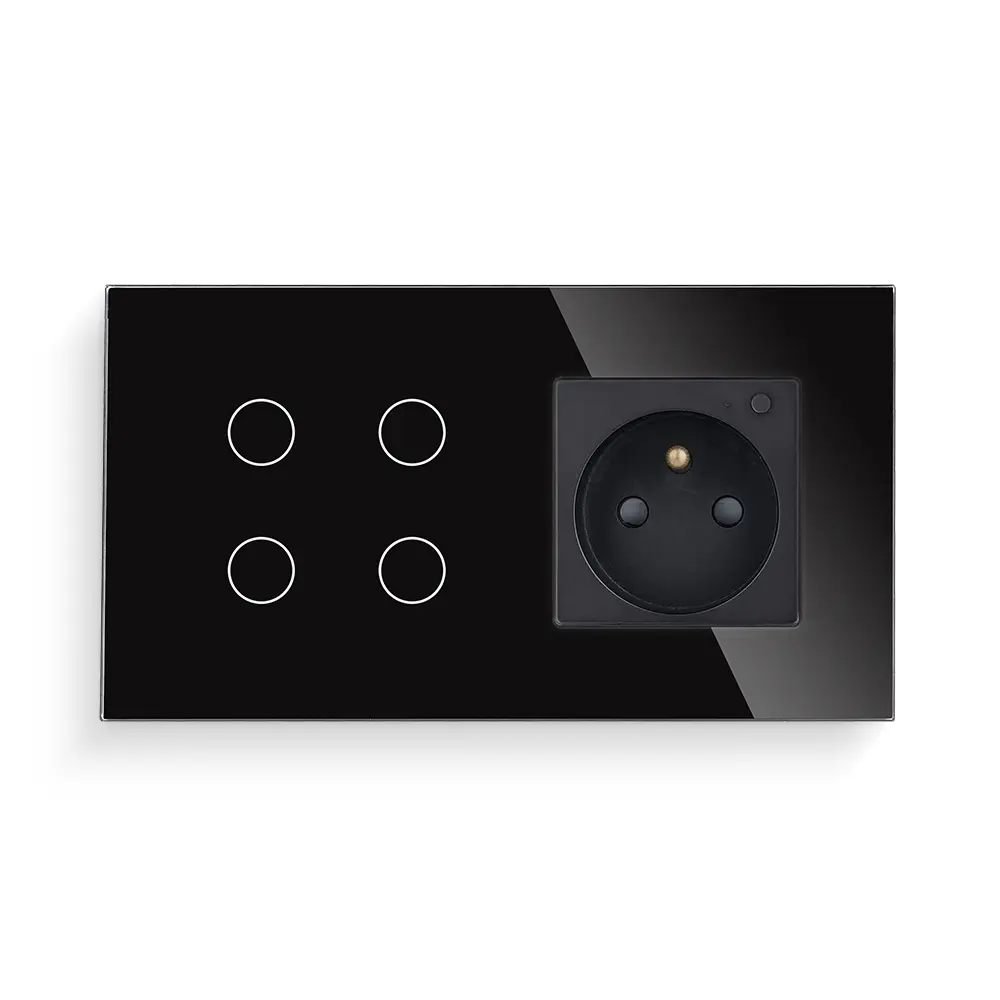 Smart Life Glass Panel Smart 4 Gang smart sockets and switches French socket electric switches