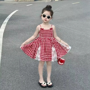 Vestito Estivo a Quadri per Bambine con Spalline, Abito per Bambini 3-8 Anni, Abbigliamento per Bambini Pezzo Unico, Dropshipping - Product Image 5