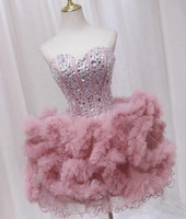 Rosa Neues Design Süßes Herz Perlenbesetztes Zuckerkleid Rüschen Party Abendkleid