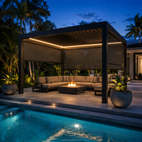 Pergola à lames orientables toutes saisons en aluminium, toit bioclimatique motorisé, gazebo résistant aux intempéries pour hôtel et restaurant