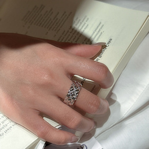 Bague Géométrique en Argent Pur S925 Wenchi, Design Vintage Original, Simple et Tendance, Large, Zircon, Modèle Ouvert Ajustable - Product Image 3