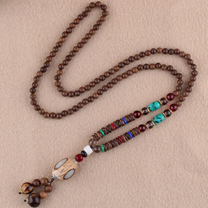 Yl Etnische Stijl <span class=keywords><strong>Retro</strong></span> Lange Houten Kralen Ketting Bodhi Hanger Met Katoenen Linnen Heren & Dames Accessoire Groothandel - Product Image 5