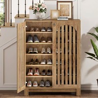 Meuble à chaussures autoportant en MDF avec portes à persiennes et étagères réglables – Rangement pour chaussures pour entrée, couloir, mobilier de maison