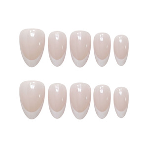 Faux ongles à porter transparents effet glace, couleur nude, forme amande courte moyenne, pour maquillage naturel, polyvalents pour le bureau, amovibles, produit fini - Product Image 5