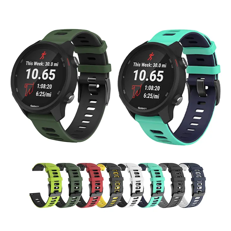 Custom G-S003 Double Colors Silicone Smart Watch Bands For Garmin Forerunner 245 645 Vivoactive 3 20mm 22mm Watch Band Straps