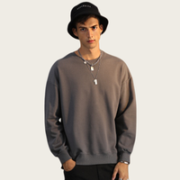 Sweat-shirt pour homme de haute qualité, logo personnalisé brodé, 100% coton Terry 380Gsm, col rond surdimensionné, respectueux de l'environnement