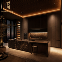 Meubles de cuisine en bois de noyer, grain naturel, style moderne, projet de construction sur mesure pour toute la maison, îlots de cuisine laqués