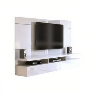 Mobile TV Moderno da Parete Bianco in Pannello UV a Densità Elevata con 2 Scomparti e 1 Ripiano, Arredamento per Soggiorno - Product Image 1