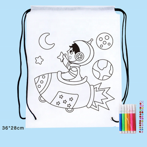 กระเป๋าหูรูดสำหรับเด็กระบายสีน้ำกราฟฟิตีแบบทำมือสำหรับโรงเรียนอนุบาลกระเป๋าเป้สะพายหลังแบบมีเชือกรูดสำหรับเด็ก - Product Image 3