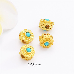 Gold Plated Imitation Turquoise Spacer <b>Beads</b> Flower Shape <b>Blue</b> Loose <b>Beads</b> For DIY Jewelry Making Bracelets Necklaces - Product Image 2