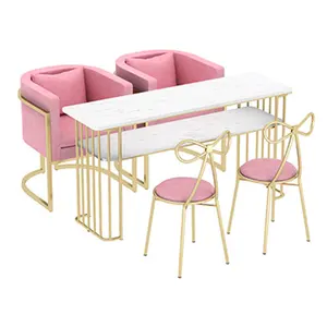 Meja emas merah muda mewah Modern untuk pabrik Salon kecantikan grosir bahan logam manikur Mesa profesional