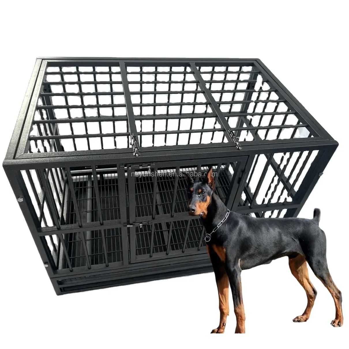 Pagar Besi besar 47 inci kandang anjing kandang logam dapat dilipat Gratis kotak bernapas kandang pembiakan anjing