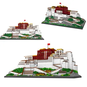 PZX 어린이 선물 중국 티베트 유명한 건축물 3D 모델 다이아몬드 벽돌 미니 빌딩 블록 장난감 Potala 궁전