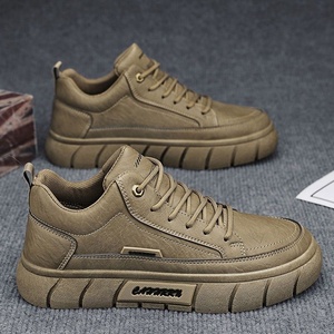 Casual Board <b>Shoes</b> for Men Versatile Lace up Anti Slip Soft Soled Thick Sole and Low Cut Wear-resistant Work Leather <b>Shoes</b> - Product Image 3