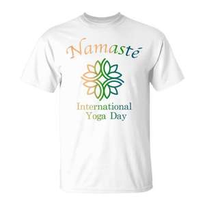 Camiseta del Día Internacional del Yoga con diseño de flor de loto Namaste, blanca, unisex para adultos - Product Image 1