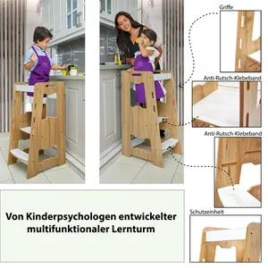 Torre di apprendimento per bambini regolabile ispirata ai Montessori, regolabile in altezza a 3 livelli, psicologo infantile progettato per 2-6yrs - Product Image 3