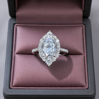 Bague de fiançailles ovale de luxe en moissanite simulée couleur D 3 carats, plaquée rhodium, en argent S925, sertie à griffes 8x12mm