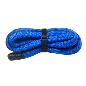Steel Car Tow Rope with Hooks in Blue Braid Isolated on White